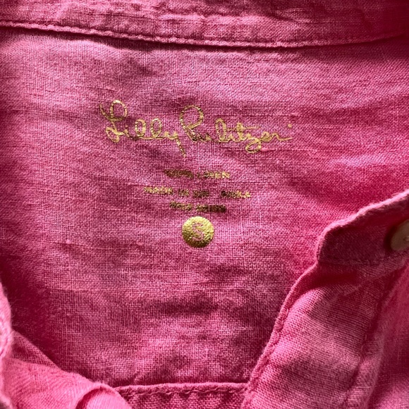 Lilly Pulitzer Pink Linen Button Up Shirt Size Small - Picture 2 of 4